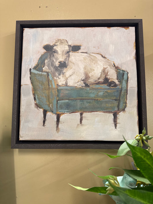 PK Sm Cow on the chair 16x16