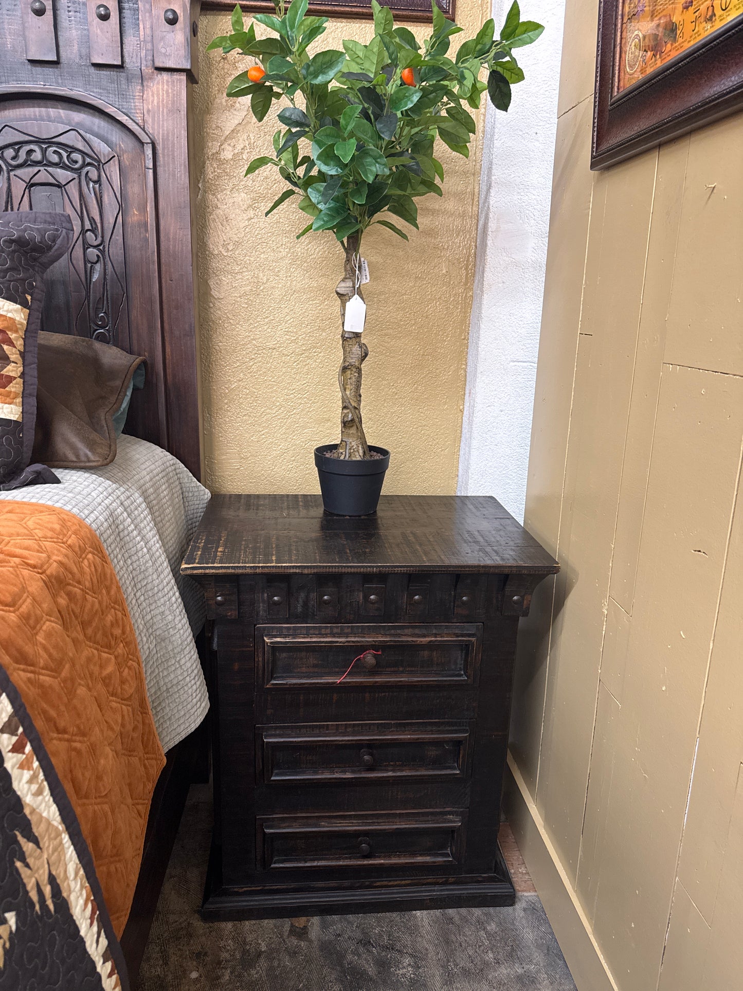 F4 FELICIA CARVED NIGHT STAND OLD WOOD