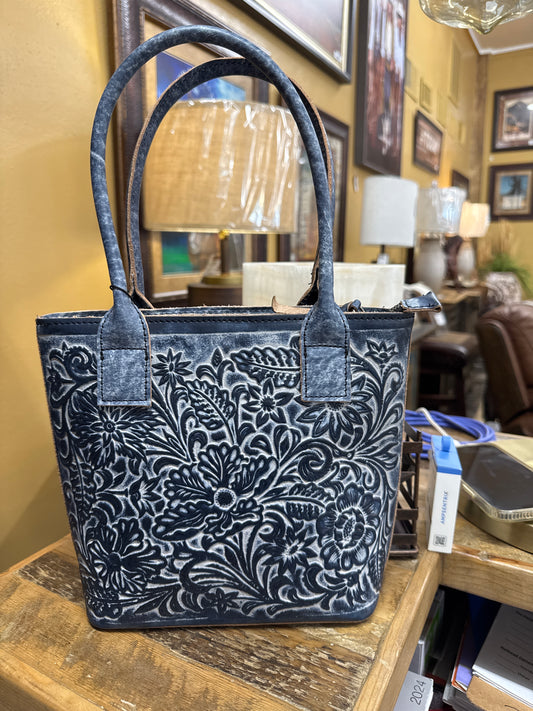 RW Tooled Purse Leather Blue