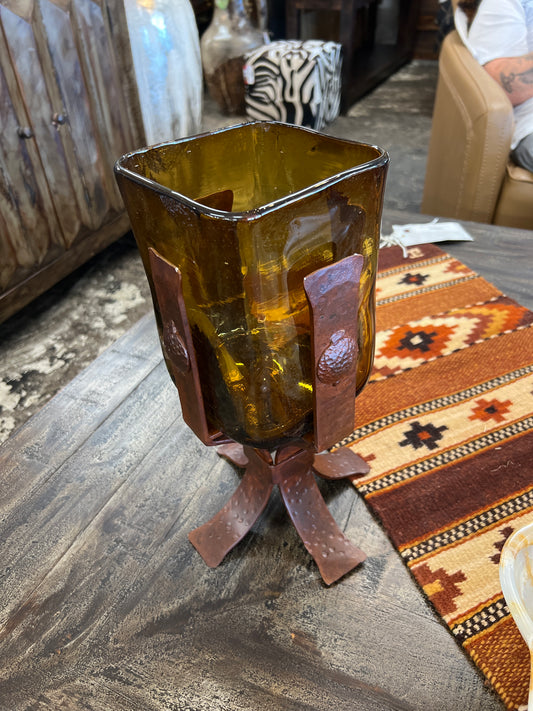 F6 AA IRON & GLASS VASE SM