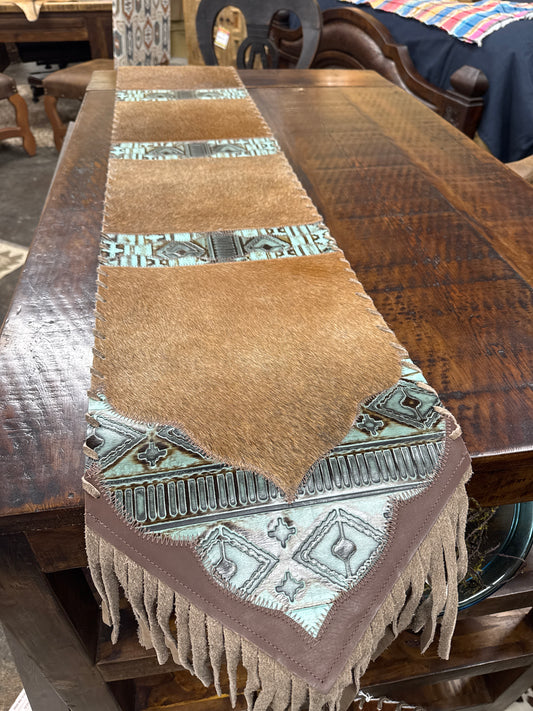 Table Runner Model 2 - Plain, Details Navajo Turquoise, with Fringes, Size 1'X6'  00055489