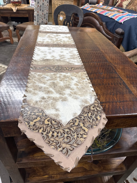 Table Runner Model 2 - Plain with Details Floral Tan, Laced Border, Size 1'X6'  00026118
