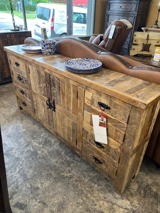 F4 Vainas 6’ Wood Cabinet (Two Tone) w/ Black Iron Hardware