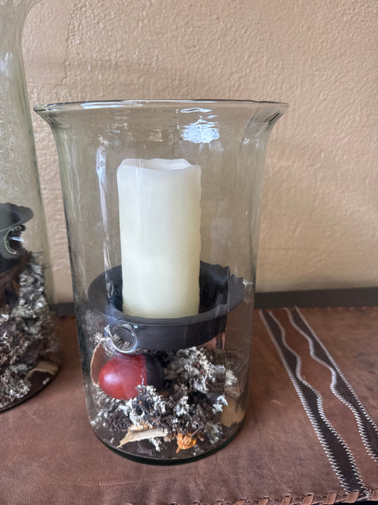 KL GLASS CANDLE CYLINDER W RUSTIC INSERT - SM