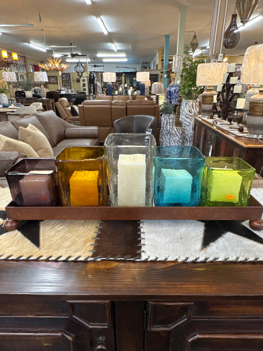 Square Glass W/ Iron Tray Set of 5
