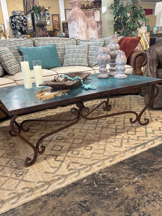 Copper Coffee Table w Iron Base