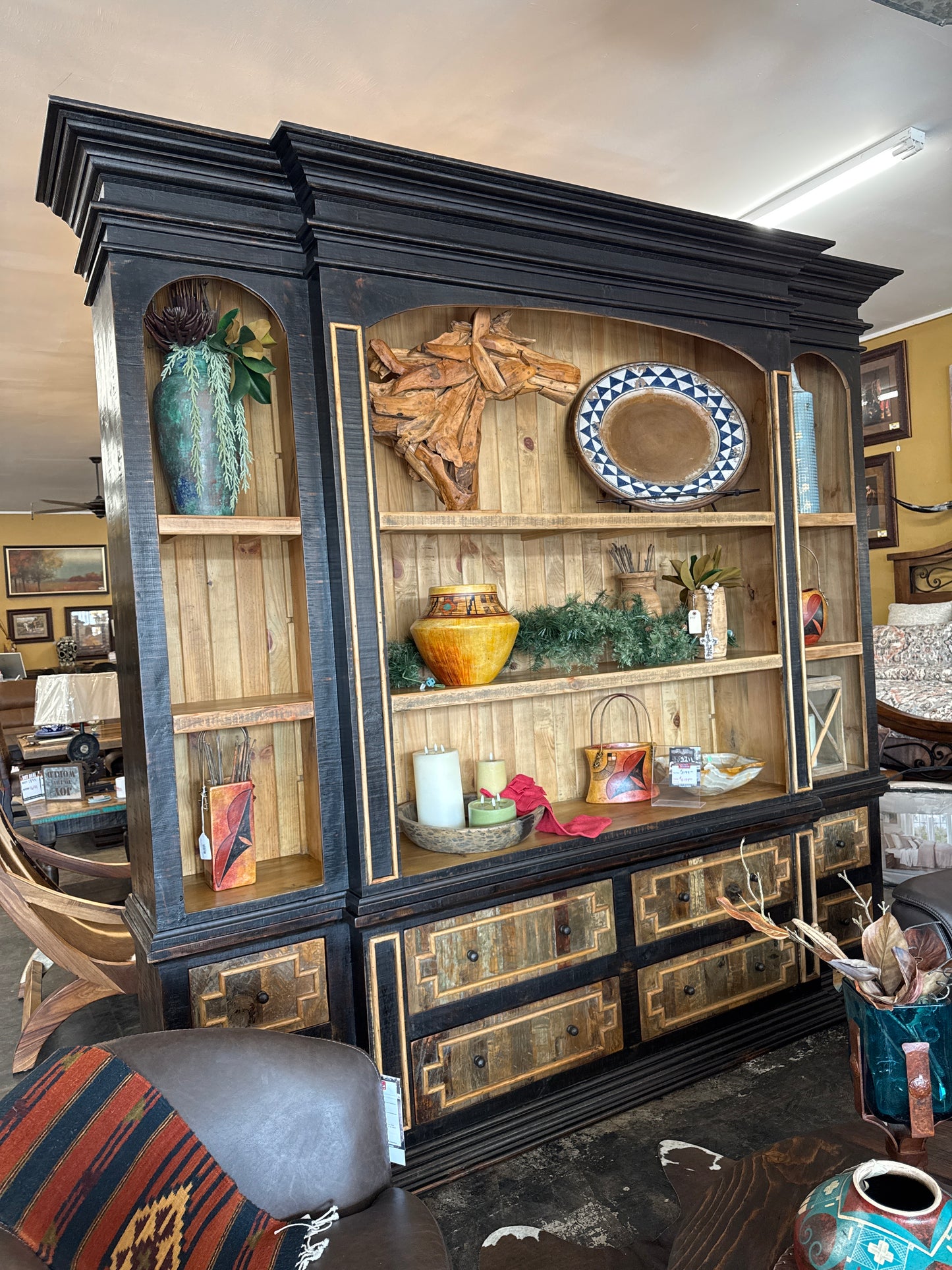 F3 ROOSEVELT WALL UNIT ANTIQUE BLACK / NAT DRAWERS