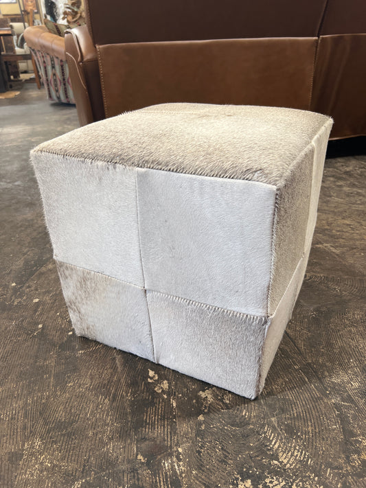SM White Cowhide Foot Stool