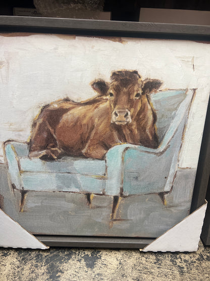 PK Sm Cow on the chair 16x16