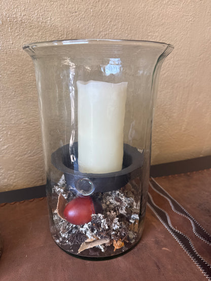 KL RIBBED GLASS CANDLE CYLINDER W RUSTIC INSERT - MED