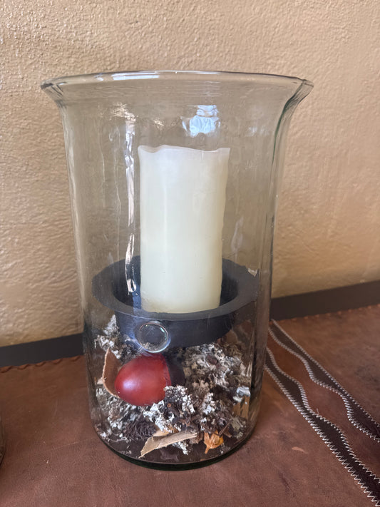 KL RIBBED GLASS CANDLE CYLINDER W RUSTIC INSERT - MED