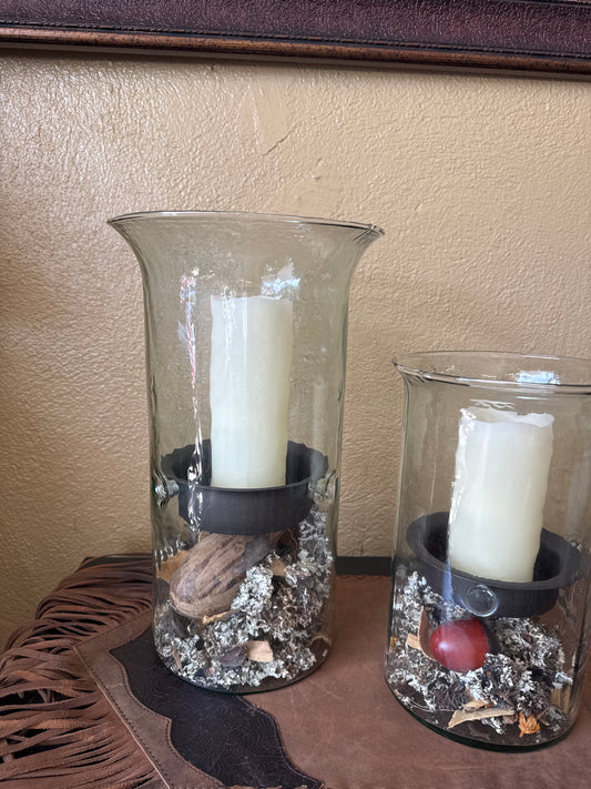 KL GLASS CANDLE CYLINDER W RUSTIC INSERT - MED