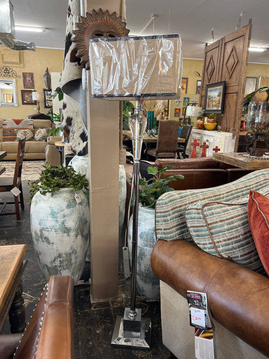 Crestview Floor Lamp Silver Stand Beige Shade
