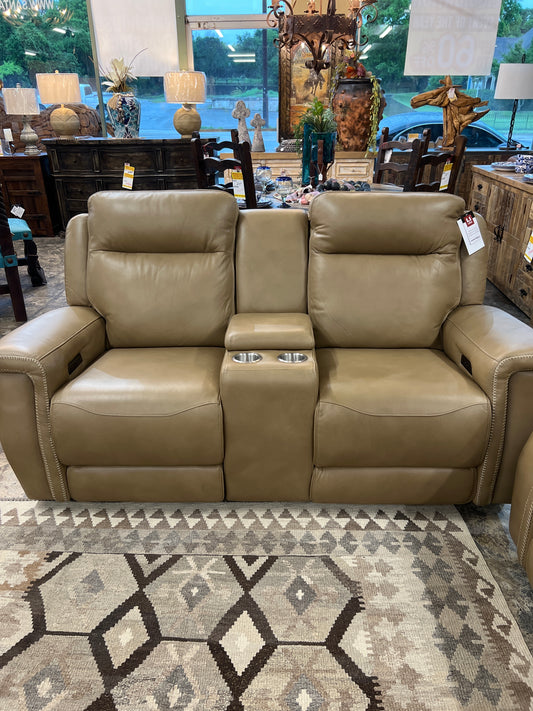 Leather Italian USA Electric Reclining Tan Loveseat