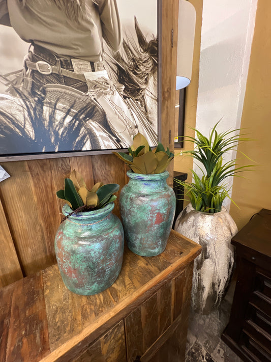 F6DE677 Set of 2 Pots Turquoise