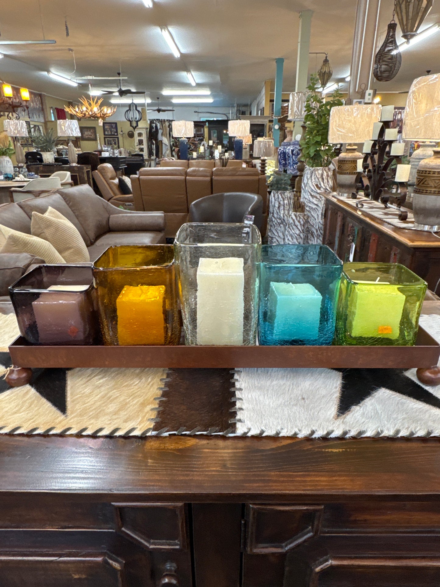Square Glass W/ Iron Tray Set of 5