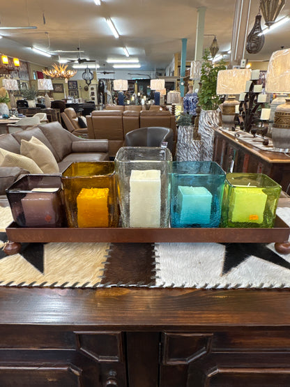 Square Glass W/ Iron Tray Set of 5