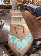 Table Runner Model 2 - Horse Shoe with Details Croc Turquoise, with Fringes, Size 1'X6'  00050024