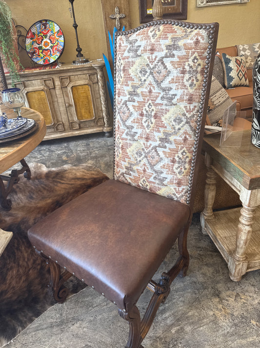 FD Carved Leather Chair w Fabric