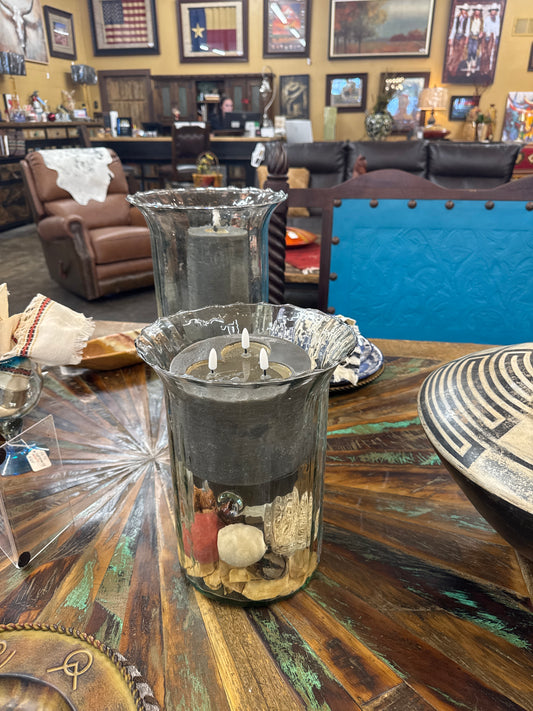 KL RIBBED GLASS CANDLE CYLINDER W RUSTIC INSERT - SM