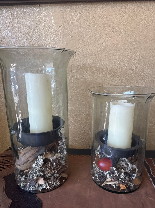 KL RIBBED GLASS CANDLE CYLINDER W RUSTIC INSERT - MED