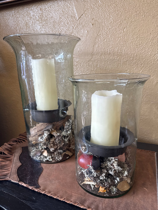 KL GLASS CANDLE CYLINDER W RUSTIC INSERT - SM