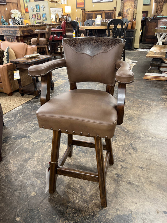 Custom 30” Brown Leather Barstool w/Arms