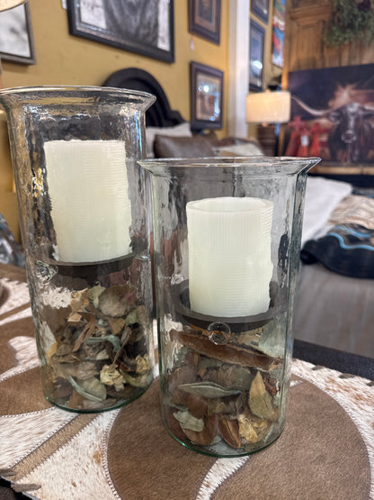 KL MINI GLASS CANDLE CYLINDERS W RUSTIC INSERT - MED