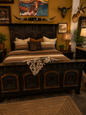 F4 FELICIA CARVED KS BED OLDWOOD & BLACK